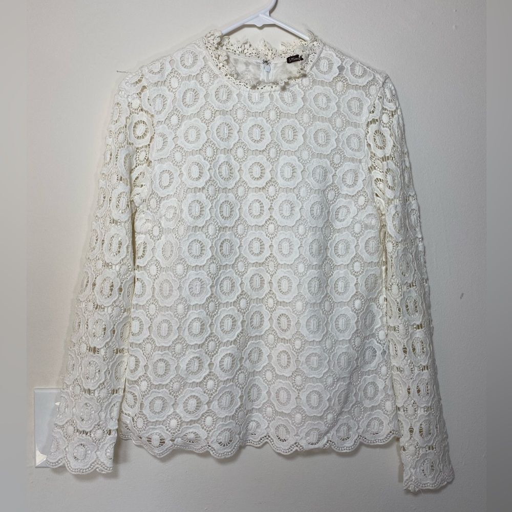 J. McLaughlin Loni Floral Eyelet Crochet Long Sleeve Blouse White Sz XS - Picture 2 of 11
